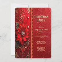 Invitación de fiesta de vacaciones con flor roja d