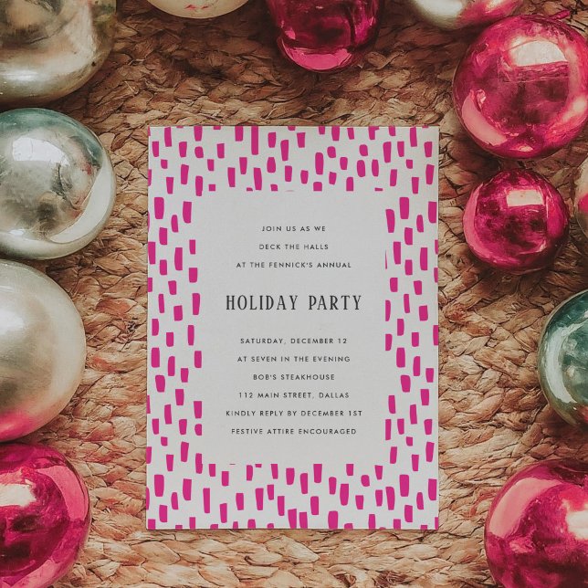 Invitación de fiesta de vacaciones de color rosa b (Bright Pink Dashing Holiday Party Invitation)