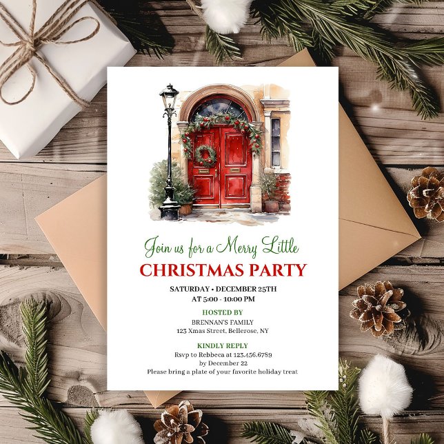 Invitación de fiesta de vacaciones de escena inver (Whimsical Winter scene holiday party invitation

)