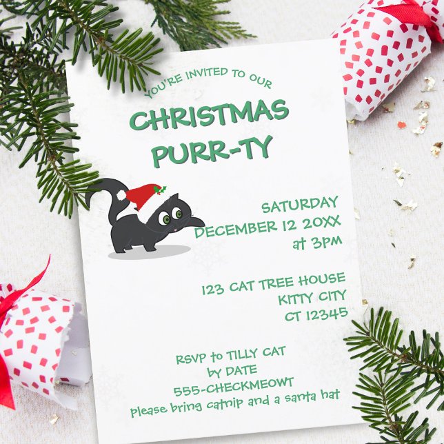 Invitación de fiesta de vacaciones de gatos para n (Christmas Purrty at your house? Here's your invitation to send. Just add your party details)