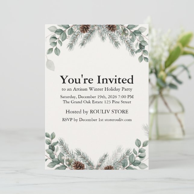 Invitación de fiesta de vacaciones de invierno bot (Anverso de pie)