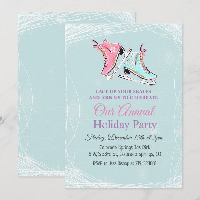 Invitación de fiesta de vacaciones de patinaje sob (Anverso / Reverso)