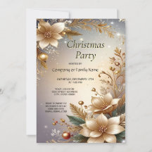 Invitación de fiesta de vacaciones floral dorada