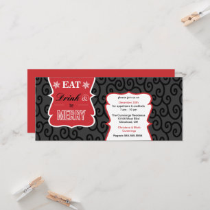 Invitación de fiesta de vacaciones negra, blanca y