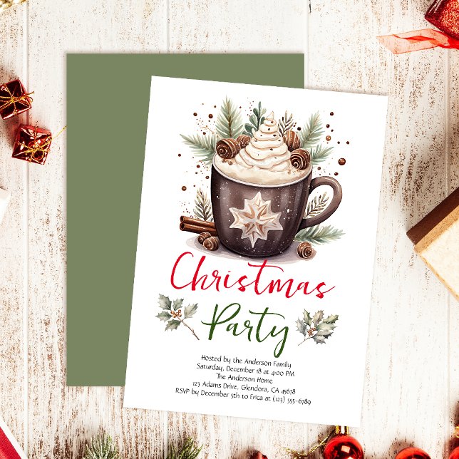 Invitación de fiesta de vacaciones para Navidades  (Invite your guests to your Christmas party with this warm and charming holiday-themed invitation!)
