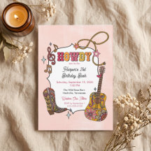 Invitación de fiesta de vaquera occidental rosa