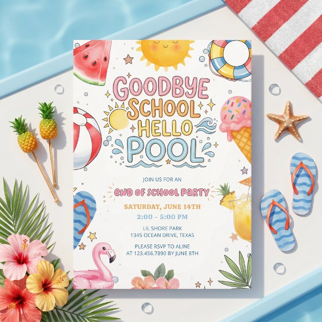Invitación de fiesta de verano Adiós escuela Hola  (Subido por el creador)