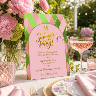 Invitación de fiesta de verano chic rosa verde