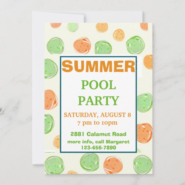 Invitación de fiesta de verano con lunares multico (Anverso)