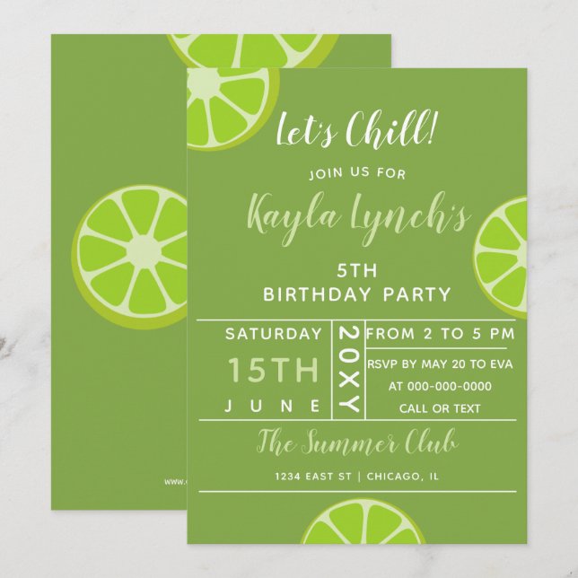 Invitación de fiesta de verano de Lime (Anverso / Reverso)