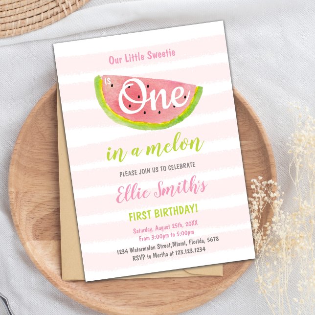 Invitación de Fiesta de verano divertida (Pink Watermelon Birthday Invitations)