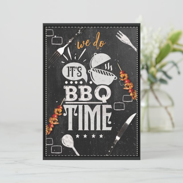 Invitación de fiesta de verano Es hora de BBQ de W (Anverso de pie)
