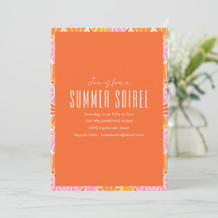 Invitación de fiesta de verano floral naranja rosa