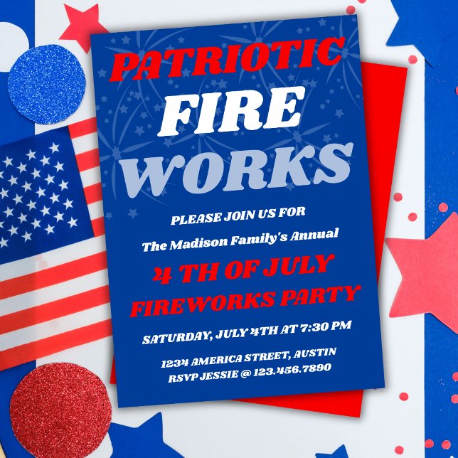 Invitación de fiesta de verano Patriotic Fireworks (Subido por el creador)