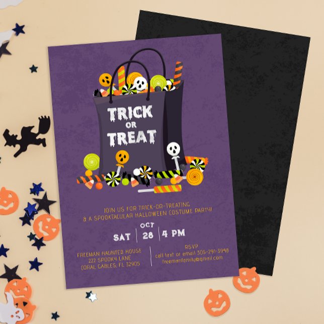 Invitación de Fiesta de vestuario de niños con tru (Trick or Treat Halloween Costume Party Invitation)