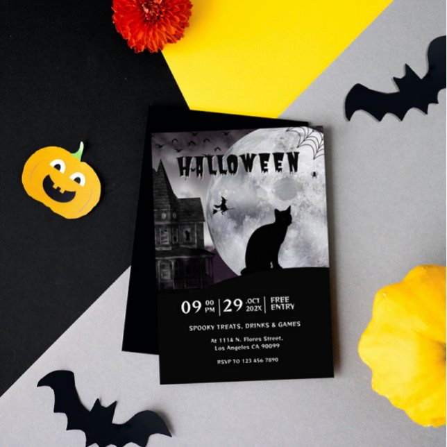 Invitación de Fiesta de Vibe de Halloween blanco y (Subido por el creador)
