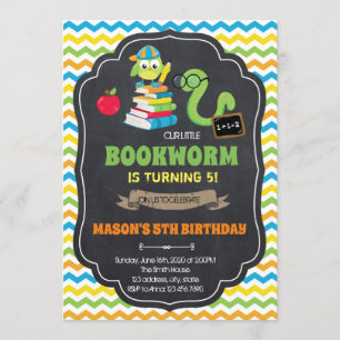 Invitación de fiesta de vuelta al cole de bookWorm