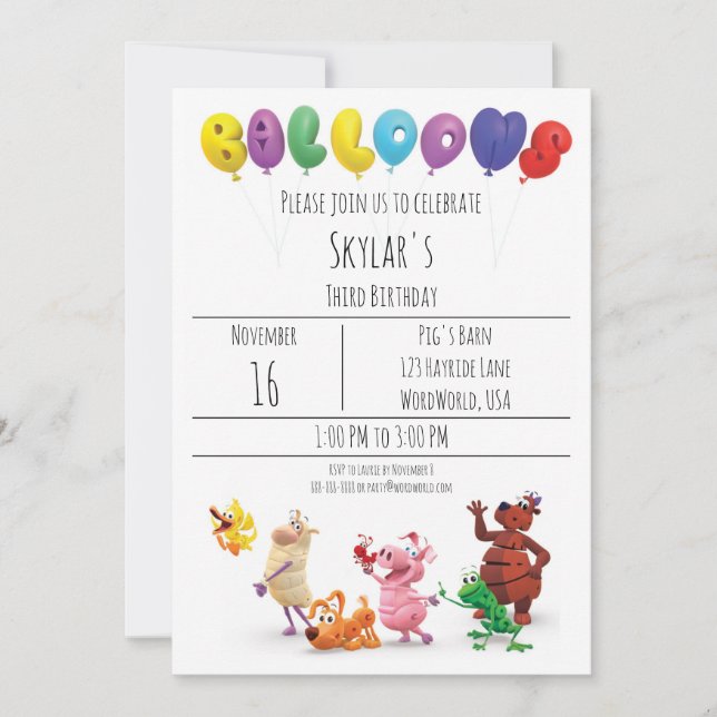 Invitación de Fiesta de WordWorld (Anverso)