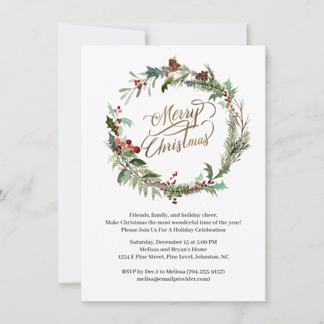 Invitación de fiesta de Wreath Pine Berry Holly (Anverso)
