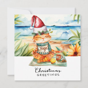 invitación de fiesta de Yoga Navidad Santa Gato Po