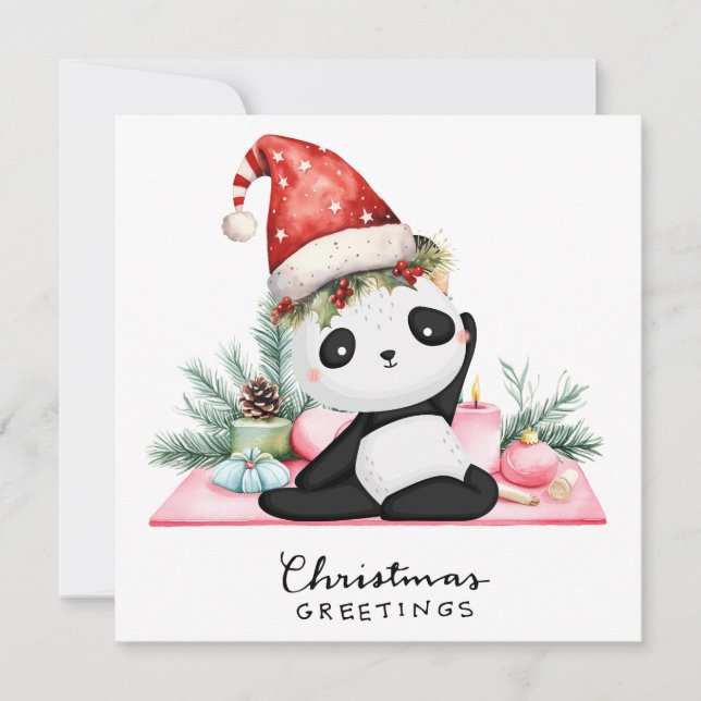 invitación de fiesta de Yoga Navidad Santa Panda P (Anverso)