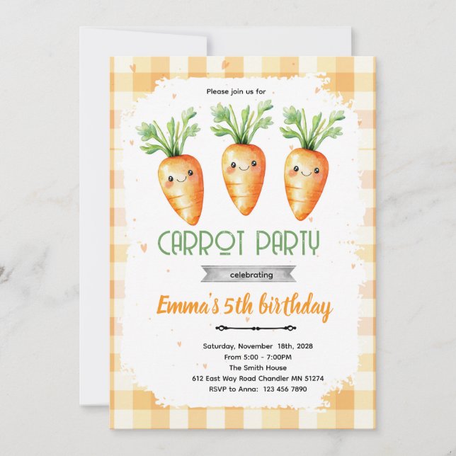 invitación de fiesta de zanahoria linda (Anverso)
