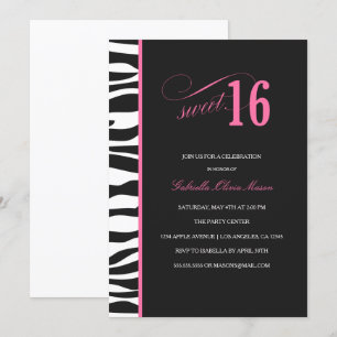 Invitación de fiesta de zebra Print Sweet 16