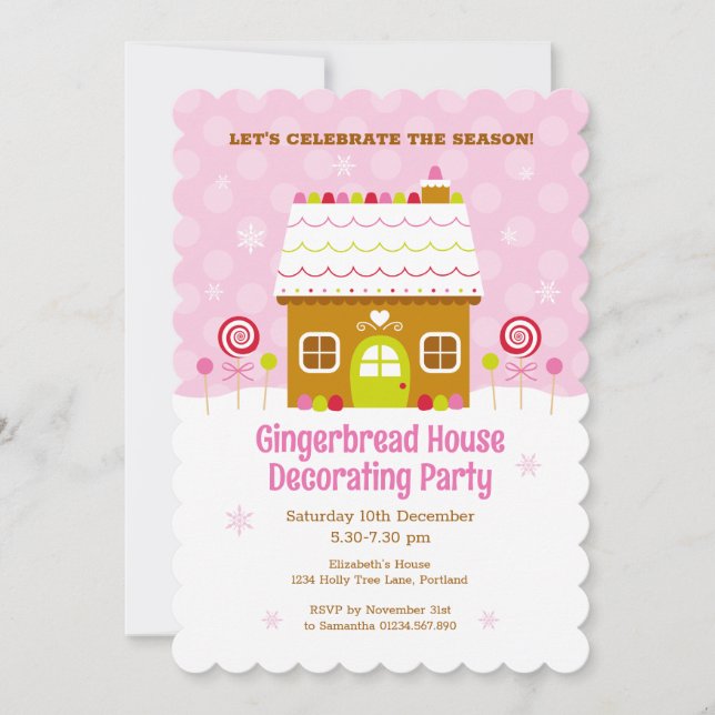 Invitación de fiesta decorativa a casa de jengibre (Anverso)
