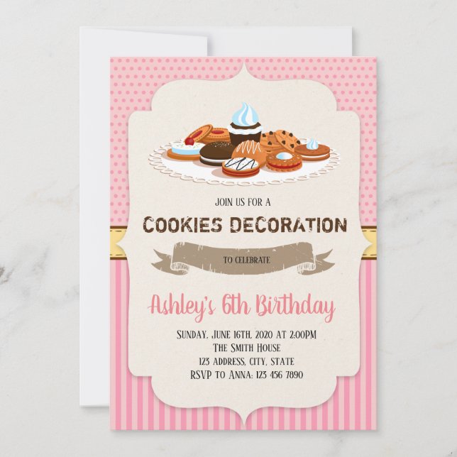 Invitación de fiesta decorativa de cookies (Anverso)
