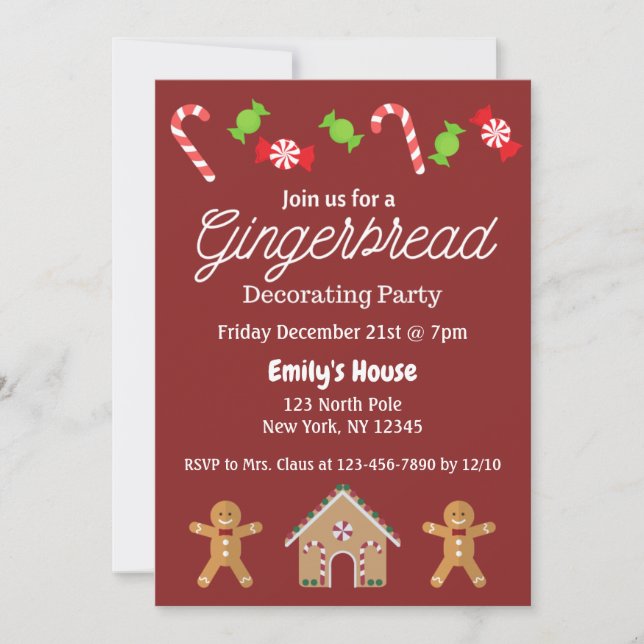 Invitación de fiesta decorativa de pan de jengibre (Anverso)