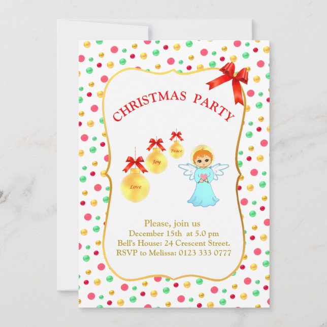 Invitación de fiesta del ángel de Navidad (Anverso)