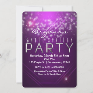 Invitación de fiesta del club de brillo púrpura fu