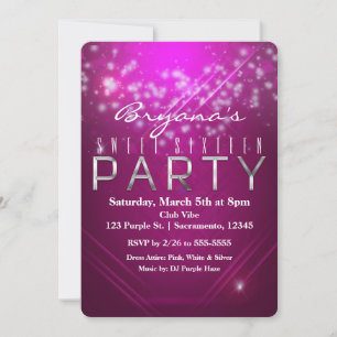 Invitación de fiesta del club Magenta Pink Sparkle