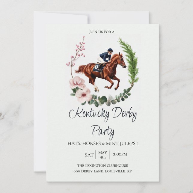 Invitación de fiesta del Derby de Kentucky Floral  (Anverso)