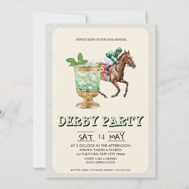Invitación de fiesta del Derby de Kentucky Mint Ju (Anverso)