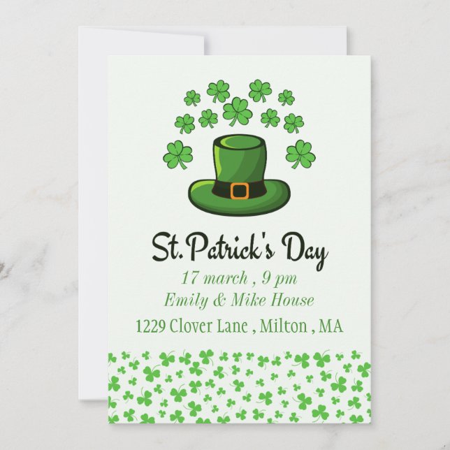 Invitación de fiesta del día de San Patricio duend (Anverso)