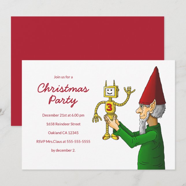 Invitación de fiesta del duende de Navidad (Anverso / Reverso)