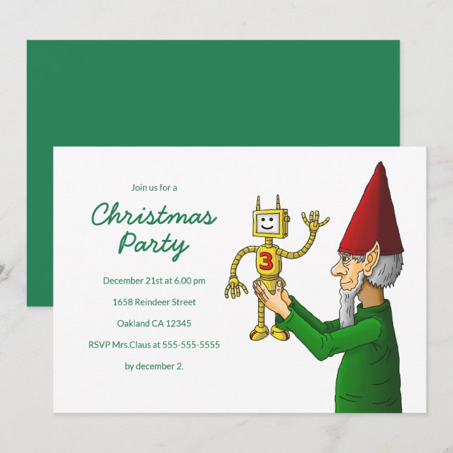 Invitación de fiesta del duende de Navidad (Anverso / Reverso)