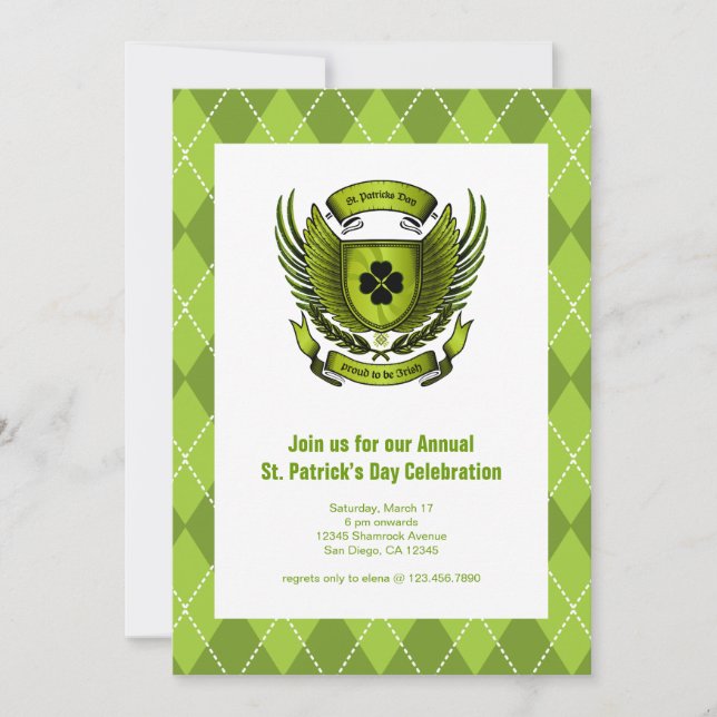 Invitación de fiesta del Escudo irlandés St. Patri (Anverso)