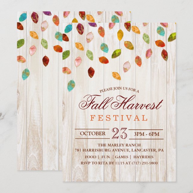 Invitación de fiesta del Festival de la Cosecha de (Anverso / Reverso)