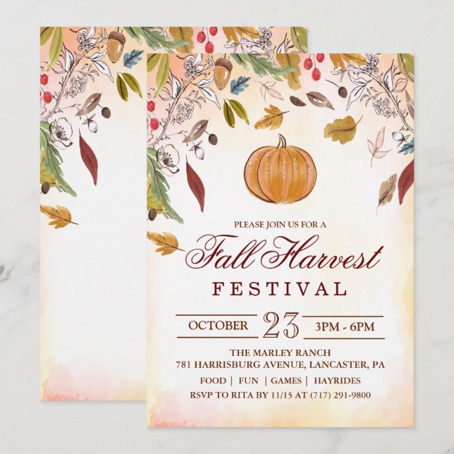 Invitación de fiesta del Festival de la Cosecha de (Anverso / Reverso)