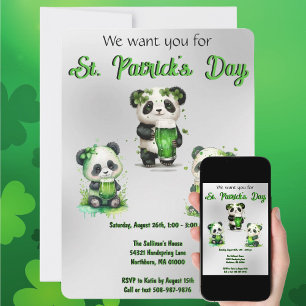 Invitación de fiesta del oso panda del día de San 