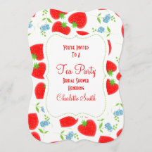 Invitación de fiesta del té editable con fresas y 