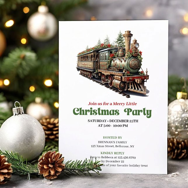 Invitación de fiesta del tren clásico victoriano d (Classic Victorian Christmas Train Party Invitation)