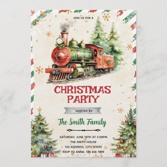 Invitación de fiesta del tren de Navidad (Anverso)