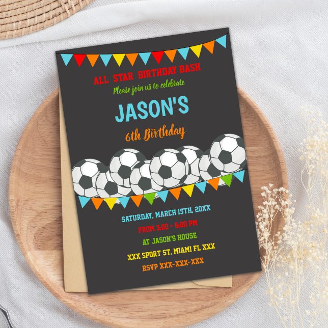 Invitación de Fiesta deportivo editable para niños (Yellow Red Flags Soccer Invitations)