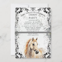 Invitación de fiesta Derby de filigrana en blanco 