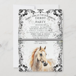 Invitación de fiesta Derby de filigrana en blanco