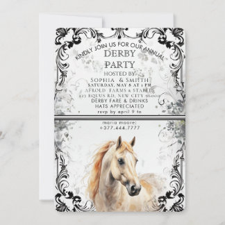 Invitación de fiesta Derby de filigrana en blanco 