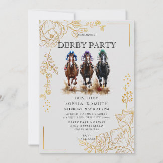 Invitación de fiesta Derby Triple Caballo Floral D